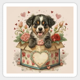 Cute Puppy in a candy box illustration Sticker